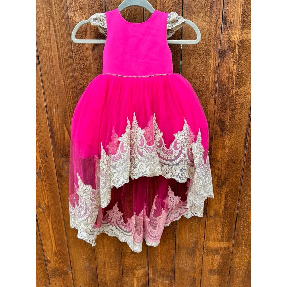 Vibrant Hot Pink High-Low Tulle Pageant Dress / Flower Girl Gown – Size 4T